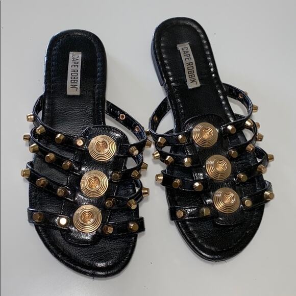 Cape Robbin black and gold slide on sandals - Picture 1 of 5